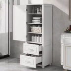 Tall Bathroom Cabinet Freestanding, 2 Drawers, Adjustable Shelf, MDF, Painted White