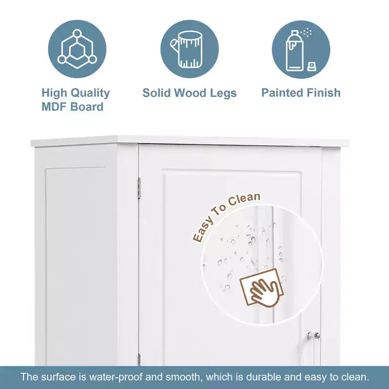 Tall Bathroom Cabinet Freestanding, 2 Drawers, Adjustable Shelf, MDF, Painted White