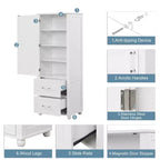 Tall Bathroom Cabinet Freestanding, 2 Drawers, Adjustable Shelf, MDF, Painted White