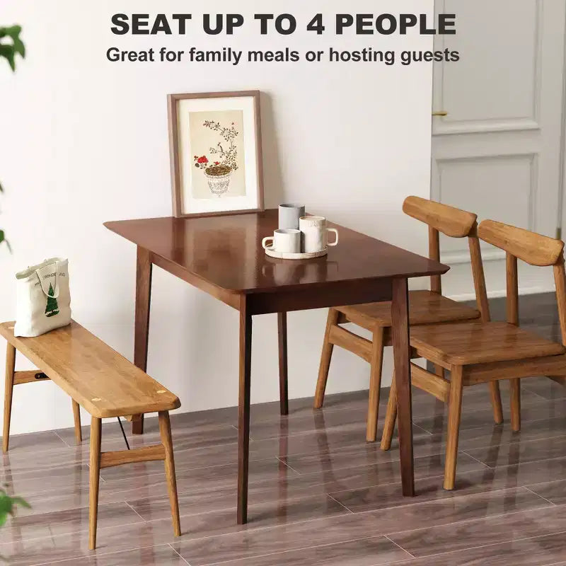 47.2 Rectangle Dining Table for 4, Mid-Century Modern Kitchen Table with Rubber Wood Legs for Dining Room