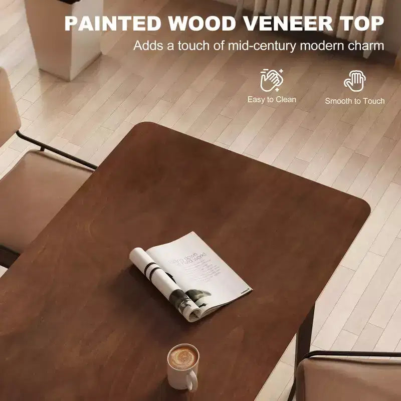47.2 Rectangle Dining Table for 4, Mid-Century Modern Kitchen Table with Rubber Wood Legs for Dining Room