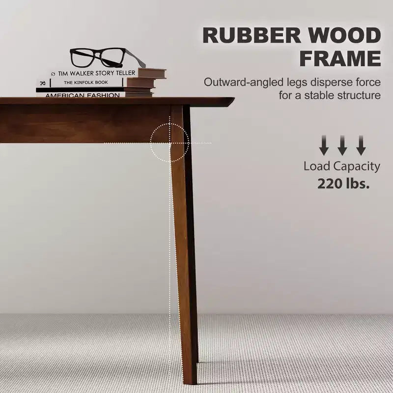 47.2 Rectangle Dining Table for 4, Mid-Century Modern Kitchen Table with Rubber Wood Legs for Dining Room