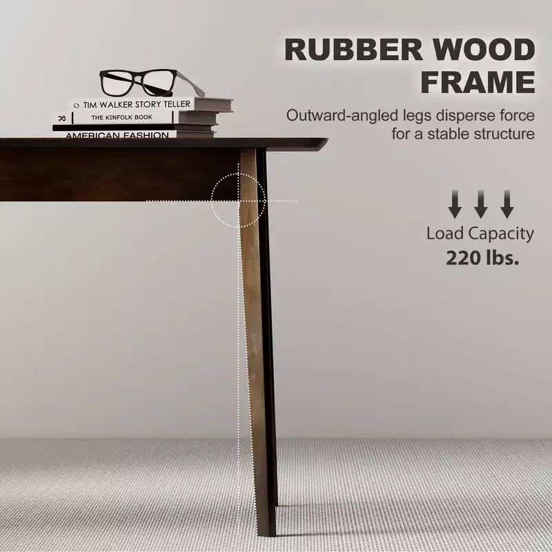 47.2 Rectangle Dining Table for 4, Mid-Century Modern Kitchen Table with Rubber Wood Legs for Dining Room