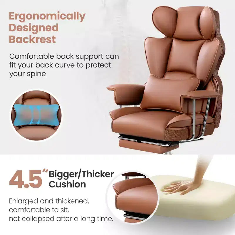 Office Desk Chair, Big and Tall Executive Chair with Footrest, Ergonomic Reclining High Back Support