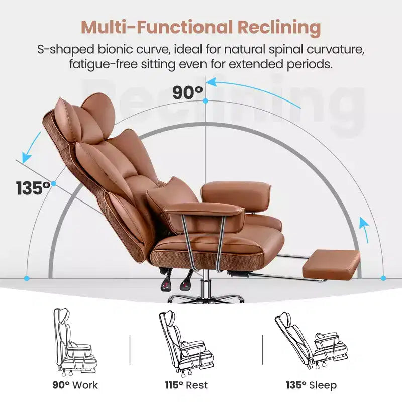 Office Desk Chair, Big and Tall Executive Chair with Footrest, Ergonomic Reclining High Back Support
