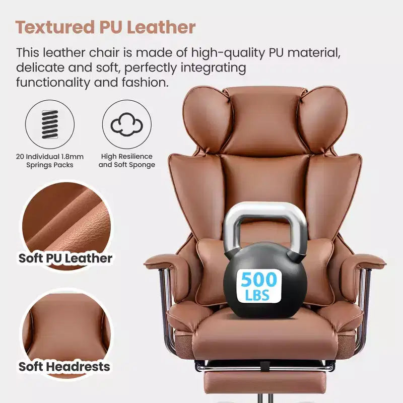 Office Desk Chair, Big and Tall Executive Chair with Footrest, Ergonomic Reclining High Back Support