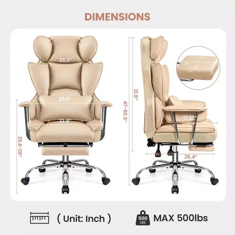 Office Desk Chair, Big and Tall Executive Chair with Footrest, Ergonomic Reclining High Back Support