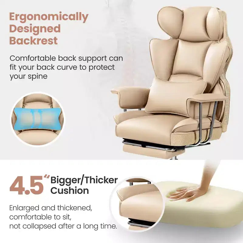Office Desk Chair, Big and Tall Executive Chair with Footrest, Ergonomic Reclining High Back Support