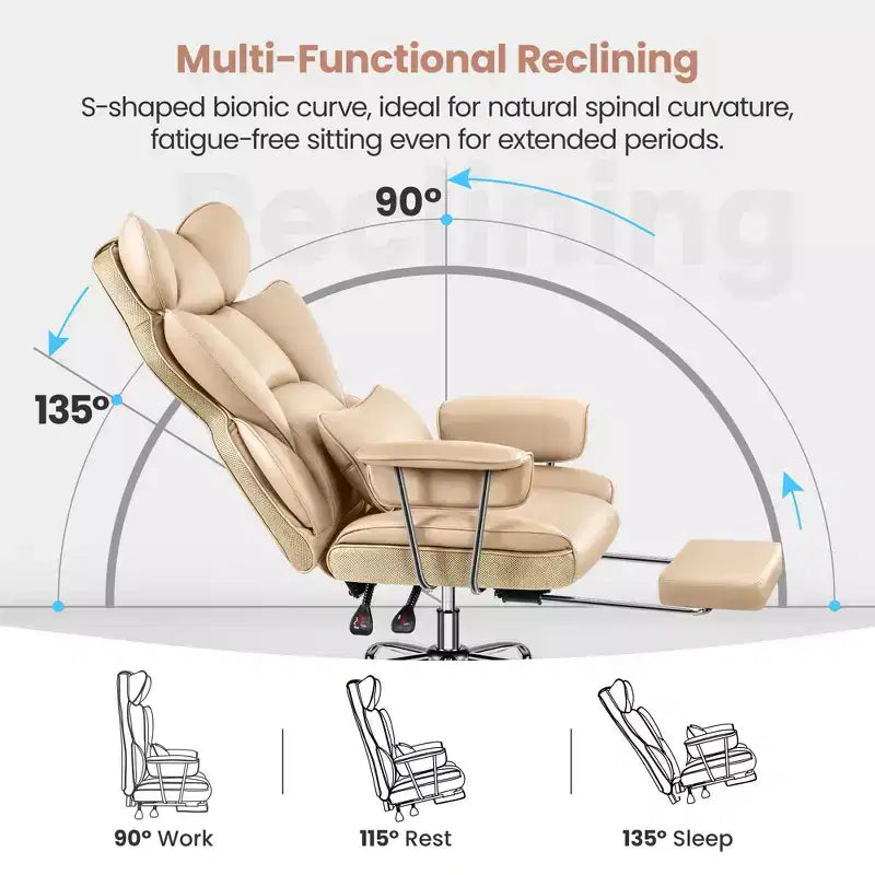 Office Desk Chair, Big and Tall Executive Chair with Footrest, Ergonomic Reclining High Back Support
