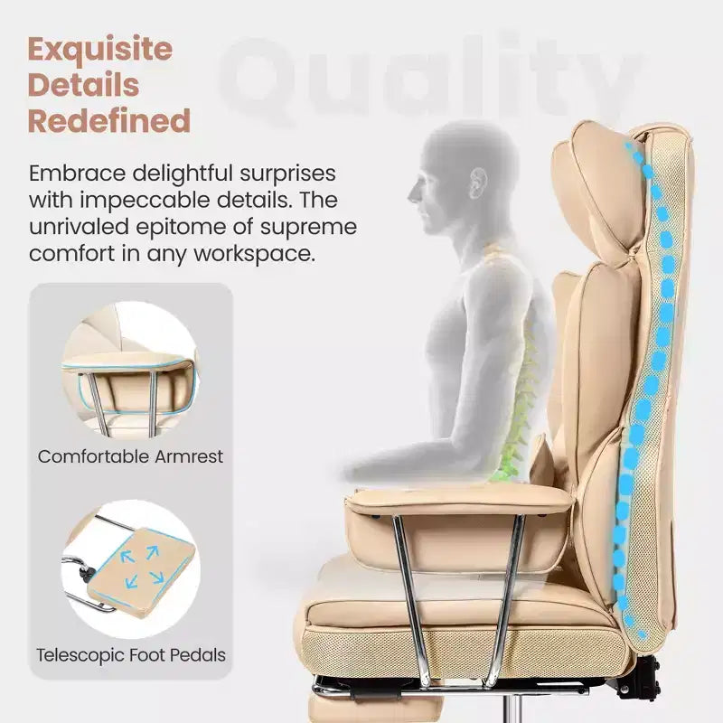 Office Desk Chair, Big and Tall Executive Chair with Footrest, Ergonomic Reclining High Back Support
