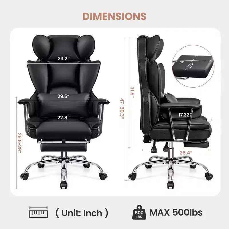 Office Desk Chair, Big and Tall Executive Chair with Footrest, Ergonomic Reclining High Back Support