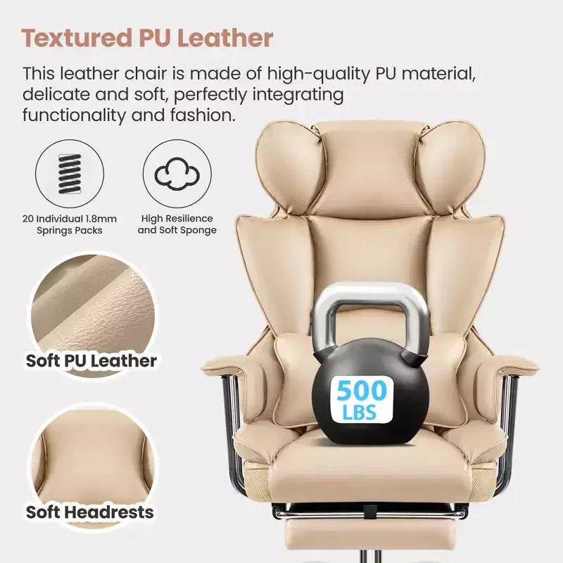 Office Desk Chair, Big and Tall Executive Chair with Footrest, Ergonomic Reclining High Back Support