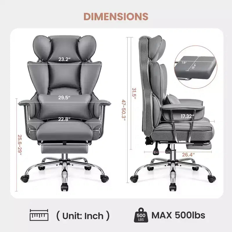 Office Desk Chair, Big and Tall Executive Chair with Footrest, Ergonomic Reclining High Back Support