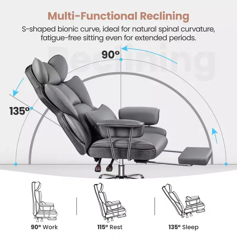 Office Desk Chair, Big and Tall Executive Chair with Footrest, Ergonomic Reclining High Back Support
