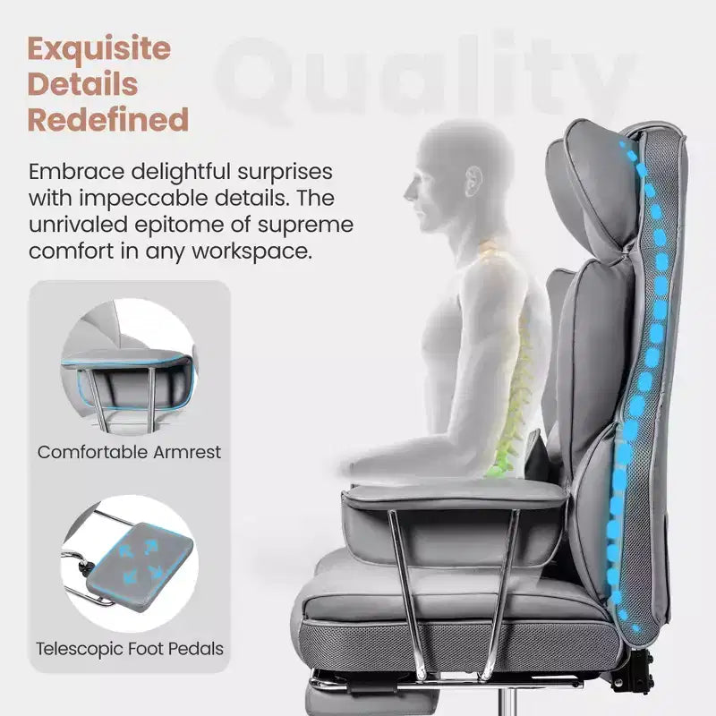 Office Desk Chair, Big and Tall Executive Chair with Footrest, Ergonomic Reclining High Back Support