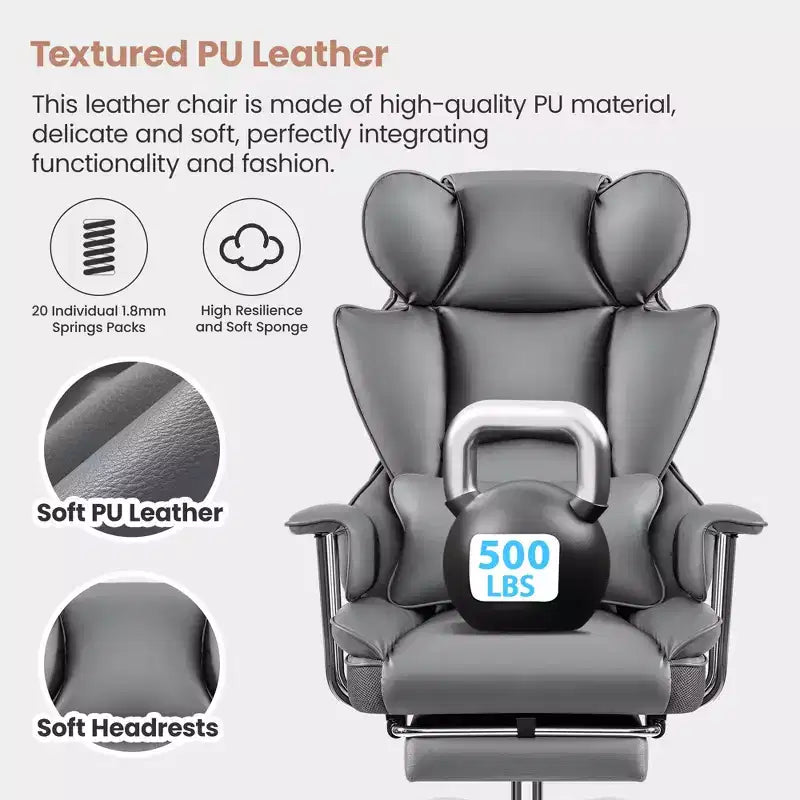 Office Desk Chair, Big and Tall Executive Chair with Footrest, Ergonomic Reclining High Back Support