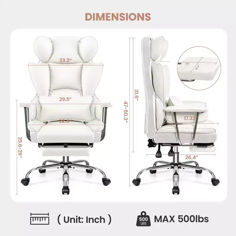Office Desk Chair, Big and Tall Executive Chair with Footrest, Ergonomic Reclining High Back Support