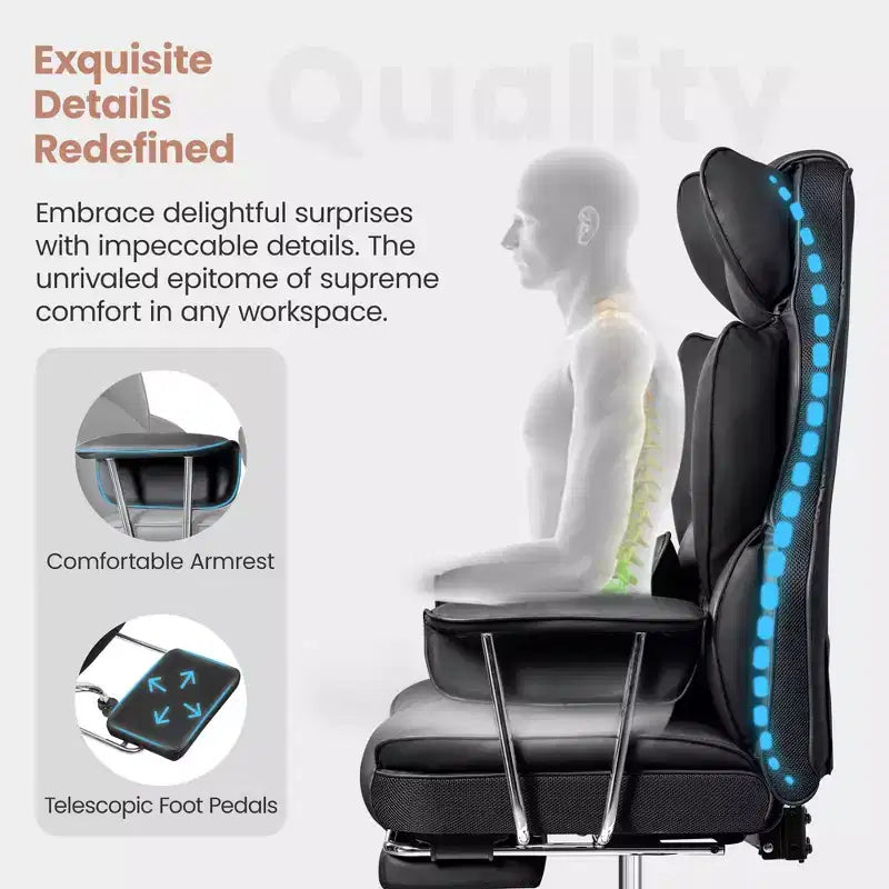 Office Desk Chair, Big and Tall Executive Chair with Footrest, Ergonomic Reclining High Back Support