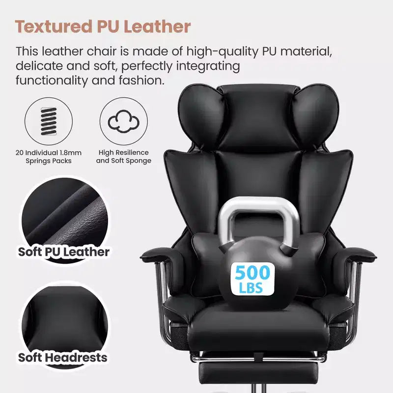 Office Desk Chair, Big and Tall Executive Chair with Footrest, Ergonomic Reclining High Back Support