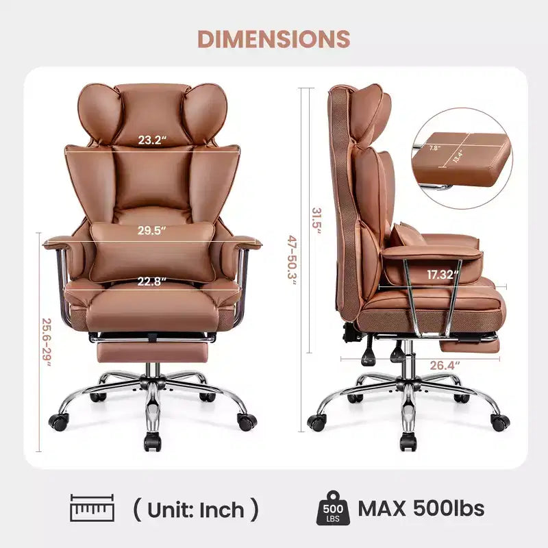 Office Desk Chair, Big and Tall Executive Chair with Footrest, Ergonomic Reclining High Back Support