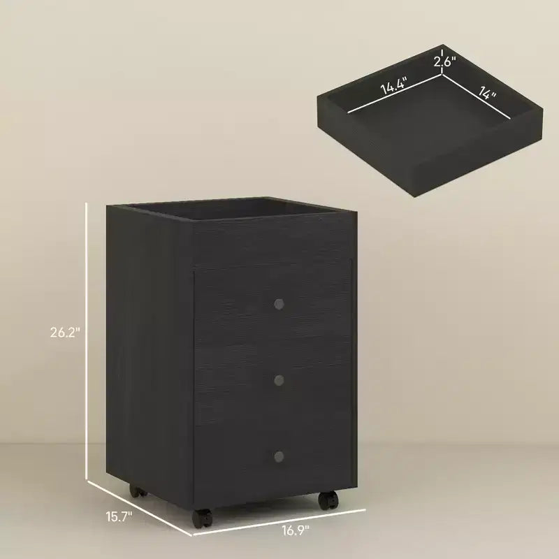 3 Drawer File Cabinet on Wheels Mobile Home Office Storage Cabinet with Top Tray Under Desk Printer Stand