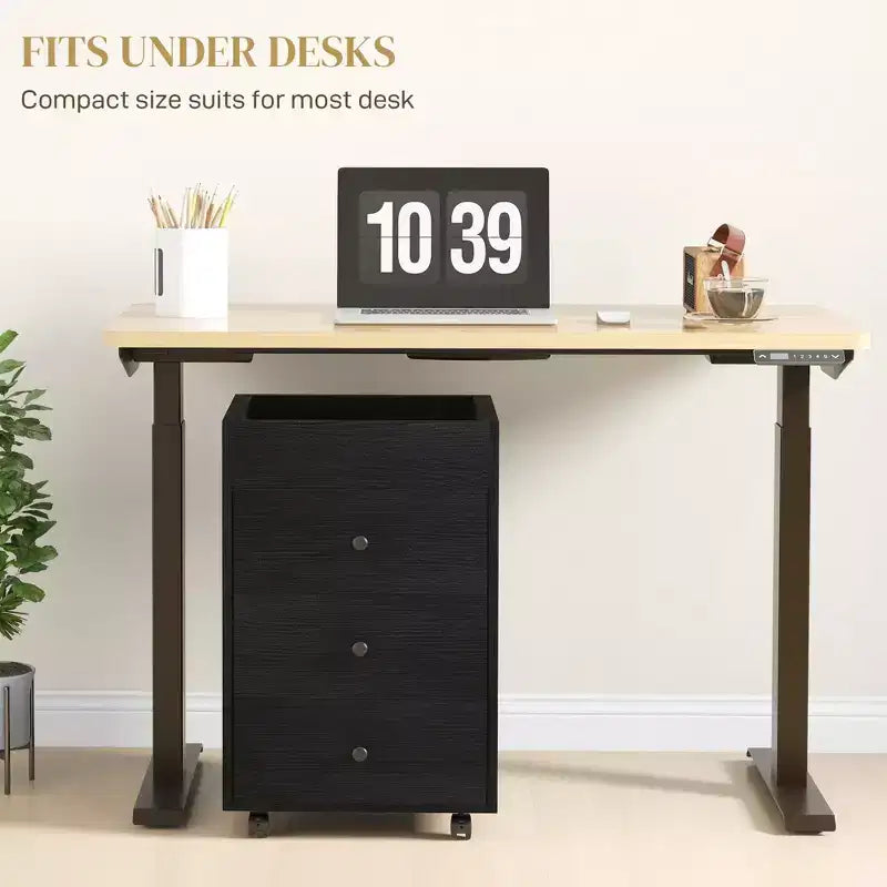 3 Drawer File Cabinet on Wheels Mobile Home Office Storage Cabinet with Top Tray Under Desk Printer Stand