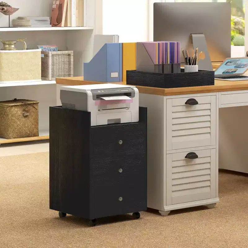 3 Drawer File Cabinet on Wheels Mobile Home Office Storage Cabinet with Top Tray Under Desk Printer Stand