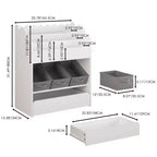Bookshelf with Storage Bins and Drawer, Multifunctional Wooden Book Organizer for Toddlers, Living Room, White