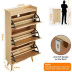 3-Drawer Slim Shoe Cabinet with Woven Rattan Front, 52.9Space-Saving 6-Tier Storage Organizer Bench for Entryway, Hallway & Porch