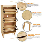 3-Drawer Slim Shoe Cabinet with Woven Rattan Front, 52.9Space-Saving 6-Tier Storage Organizer Bench for Entryway, Hallway & Porch