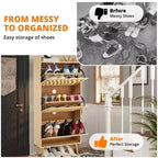 3-Drawer Slim Shoe Cabinet with Woven Rattan Front, 52.9Space-Saving 6-Tier Storage Organizer Bench for Entryway, Hallway & Porch