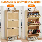 3-Drawer Slim Shoe Cabinet with Woven Rattan Front, 52.9Space-Saving 6-Tier Storage Organizer Bench for Entryway, Hallway & Porch