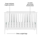 3-in-1 Convertible Crib, Converts to Day Bed, Toddler Bed, 3 Mattress Positions, Non-Toxic, Baby Safe Finish