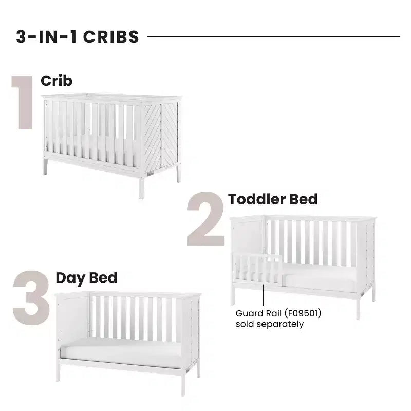 3-in-1 Convertible Crib, Converts to Day Bed, Toddler Bed, 3 Mattress Positions, Non-Toxic, Baby Safe Finish