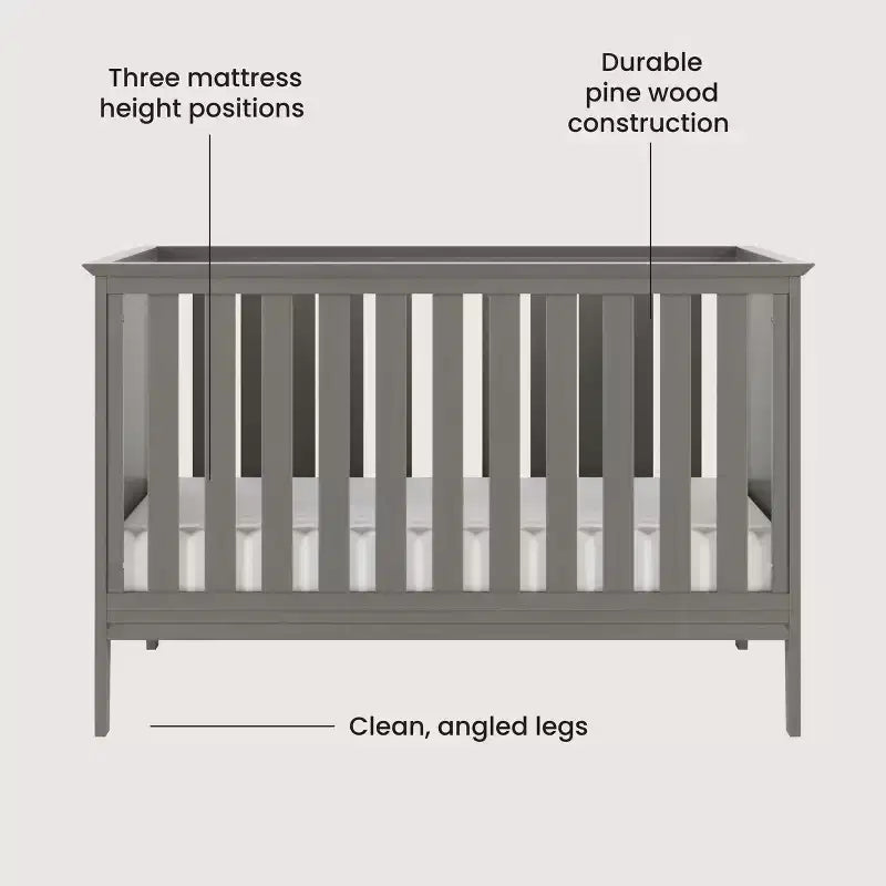 3-in-1 Convertible Crib, Converts to Day Bed, Toddler Bed, 3 Mattress Positions, Non-Toxic, Baby Safe Finish