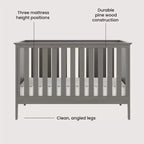3-in-1 Convertible Crib, Converts to Day Bed, Toddler Bed, 3 Mattress Positions, Non-Toxic, Baby Safe Finish