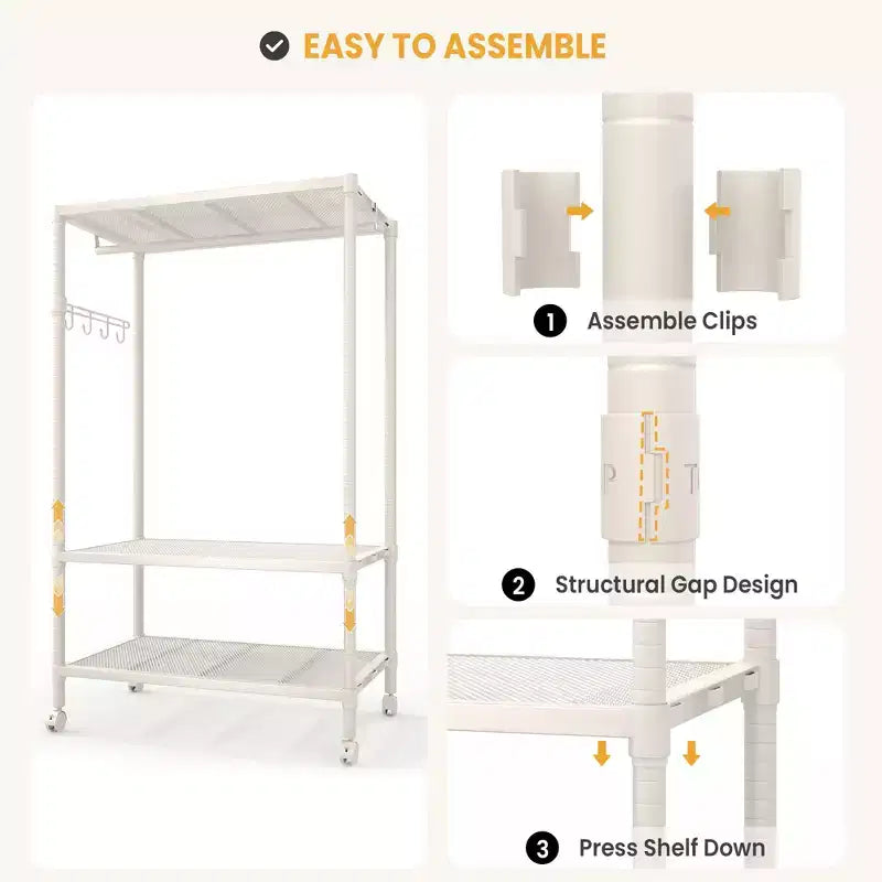 Heavy Duty Rolling Clothes Rack with Wheels, Freestanding Metal Garment Rack with Adjustable Shelves, Gray
