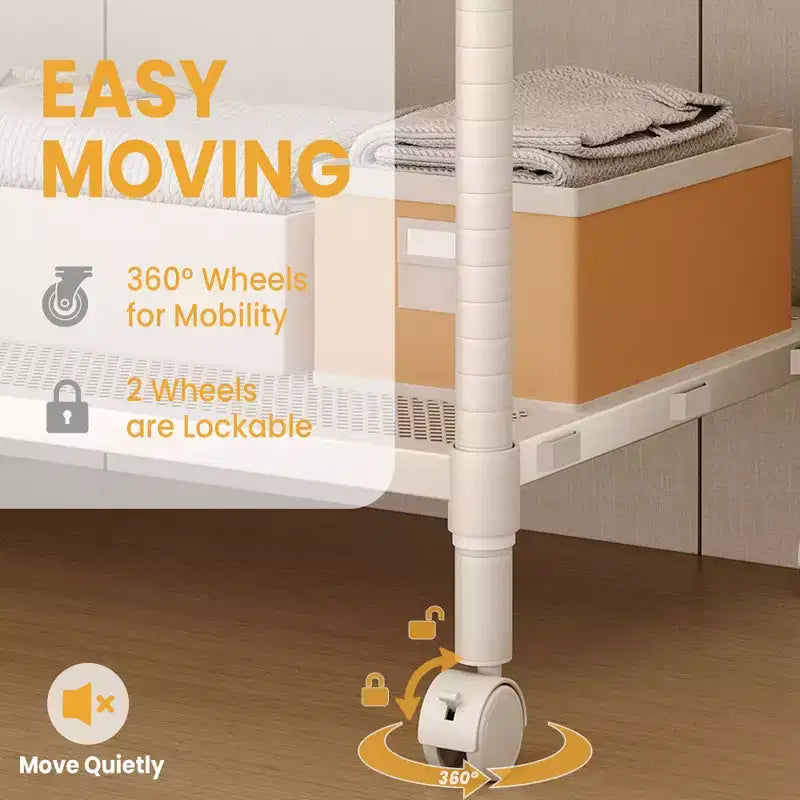 Heavy Duty Rolling Clothes Rack with Wheels, Freestanding Metal Garment Rack with Adjustable Shelves, Gray