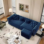 89" Velvet 3 Seat Sofa with Movable Ottoman, 3-in-1 Pull Out Sofa Bed, King Size, Blue