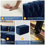 89" Velvet 3 Seat Sofa with Movable Ottoman, 3-in-1 Pull Out Sofa Bed, King Size, Blue