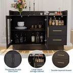 Glass Door Storage Cabinet, Freestanding Display Cabinet with Drawers for Living Room & Dining Room