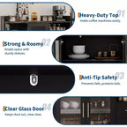 Glass Door Storage Cabinet, Freestanding Display Cabinet with Drawers for Living Room & Dining Room