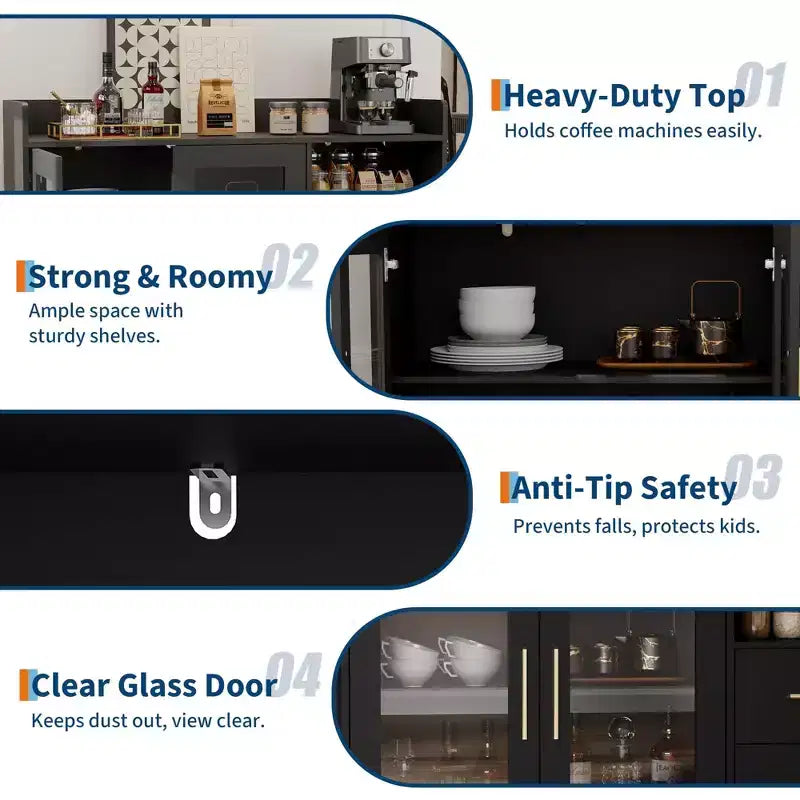 Glass Door Storage Cabinet, Freestanding Display Cabinet with Drawers for Living Room & Dining Room