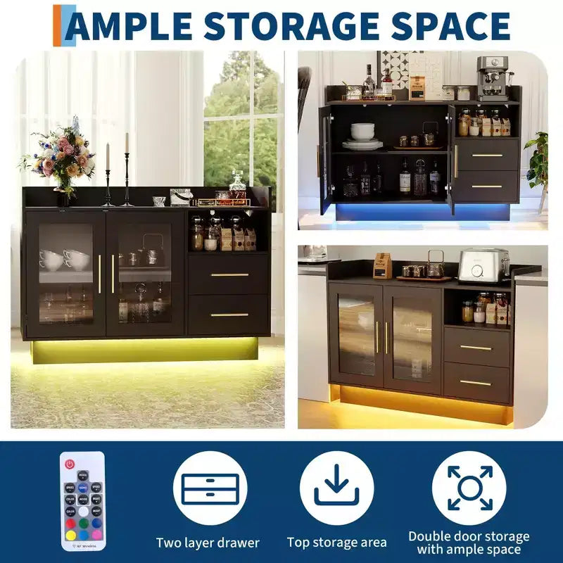 Glass Door Storage Cabinet, Freestanding Display Cabinet with Drawers for Living Room & Dining Room