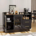 Glass Door Storage Cabinet, Freestanding Display Cabinet with Drawers for Living Room & Dining Room