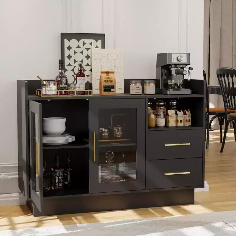 Glass Door Storage Cabinet, Freestanding Display Cabinet with Drawers for Living Room & Dining Room
