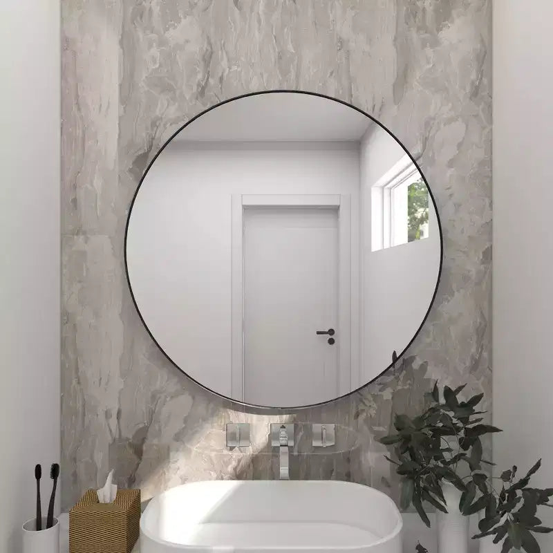 36" Contemporary Wood Round Wall Mirror