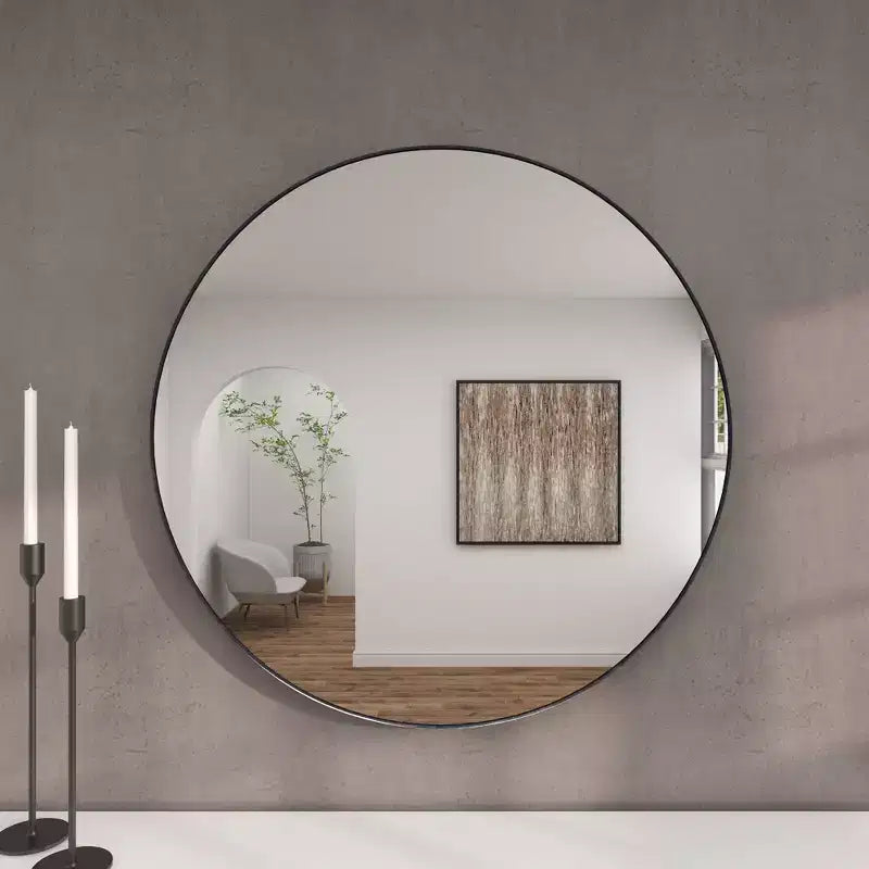 36" Contemporary Wood Round Wall Mirror