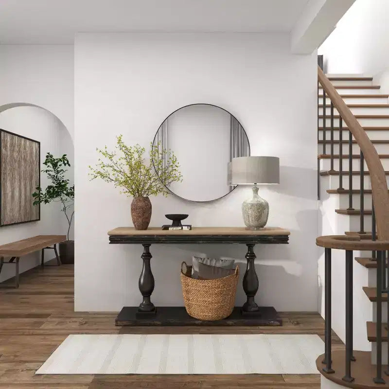 36" Contemporary Wood Round Wall Mirror