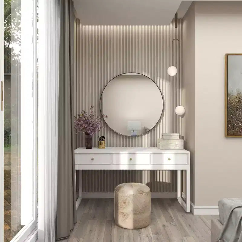 36" Contemporary Wood Round Wall Mirror